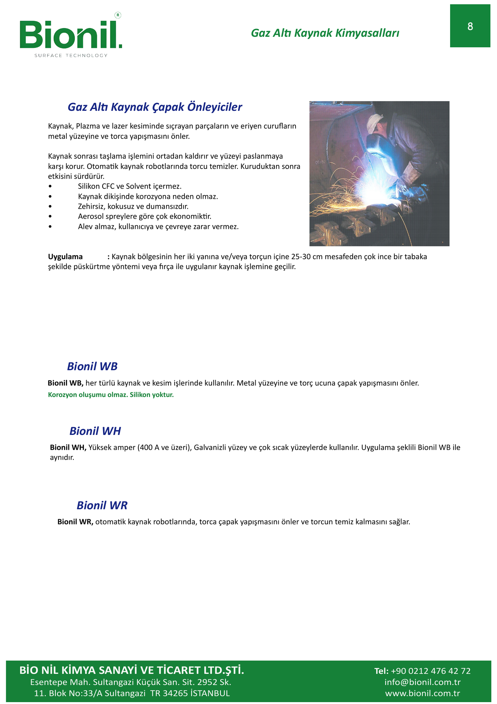 MIG/MAG welding anti-spatter products catalogue page