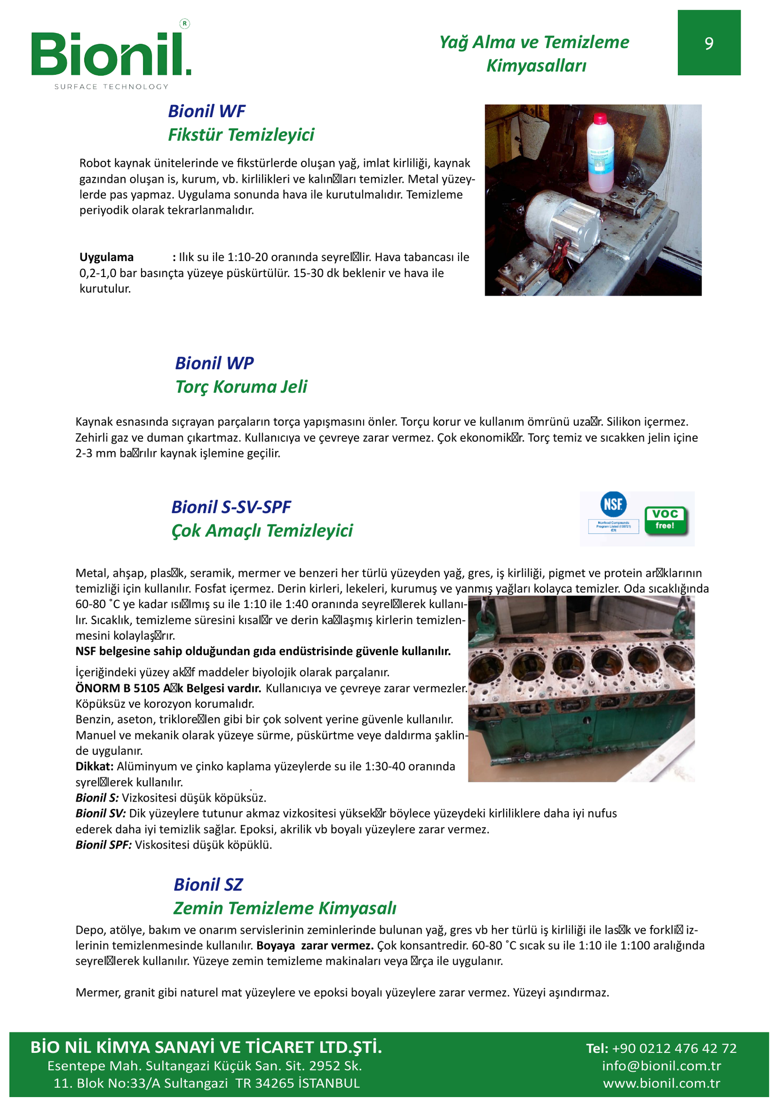 Degreasing and cleaning chemicals catalog page