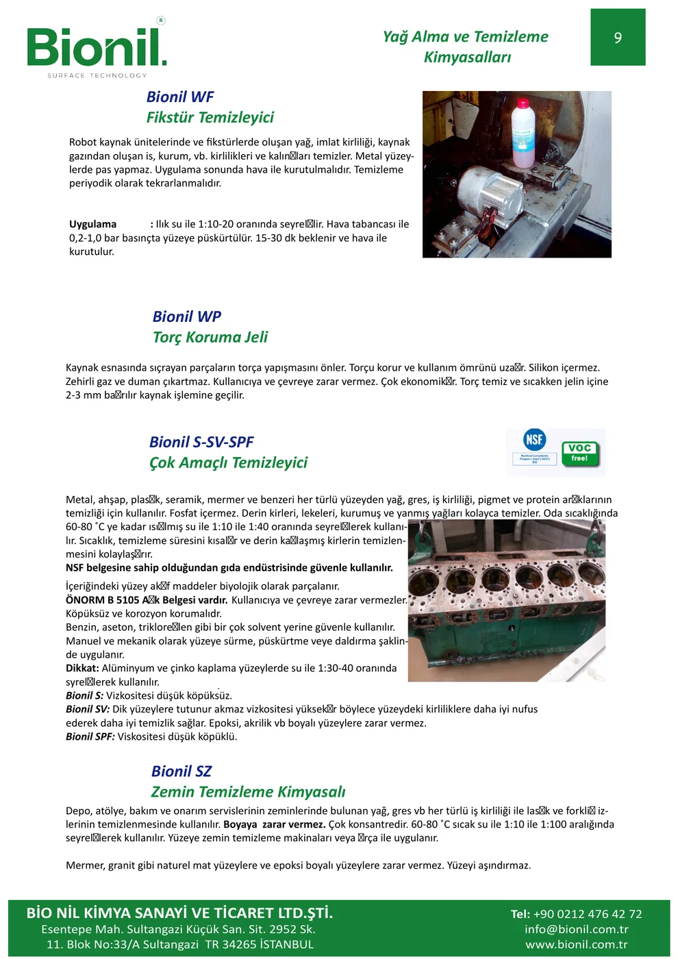 Yağ alma ve temizleme kimyasalları katalog sayfası